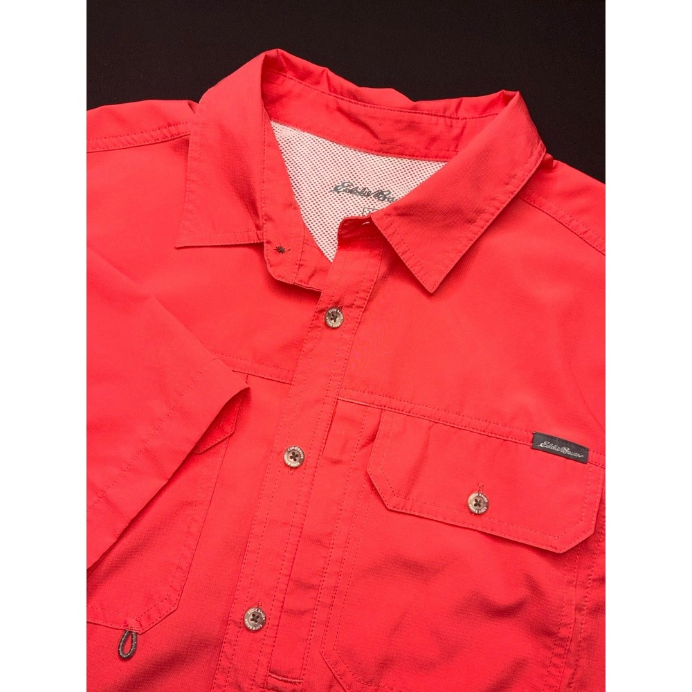Eddie Bauer Short Sleeve Mens Large Button Up Fishing Shirt Vented Red